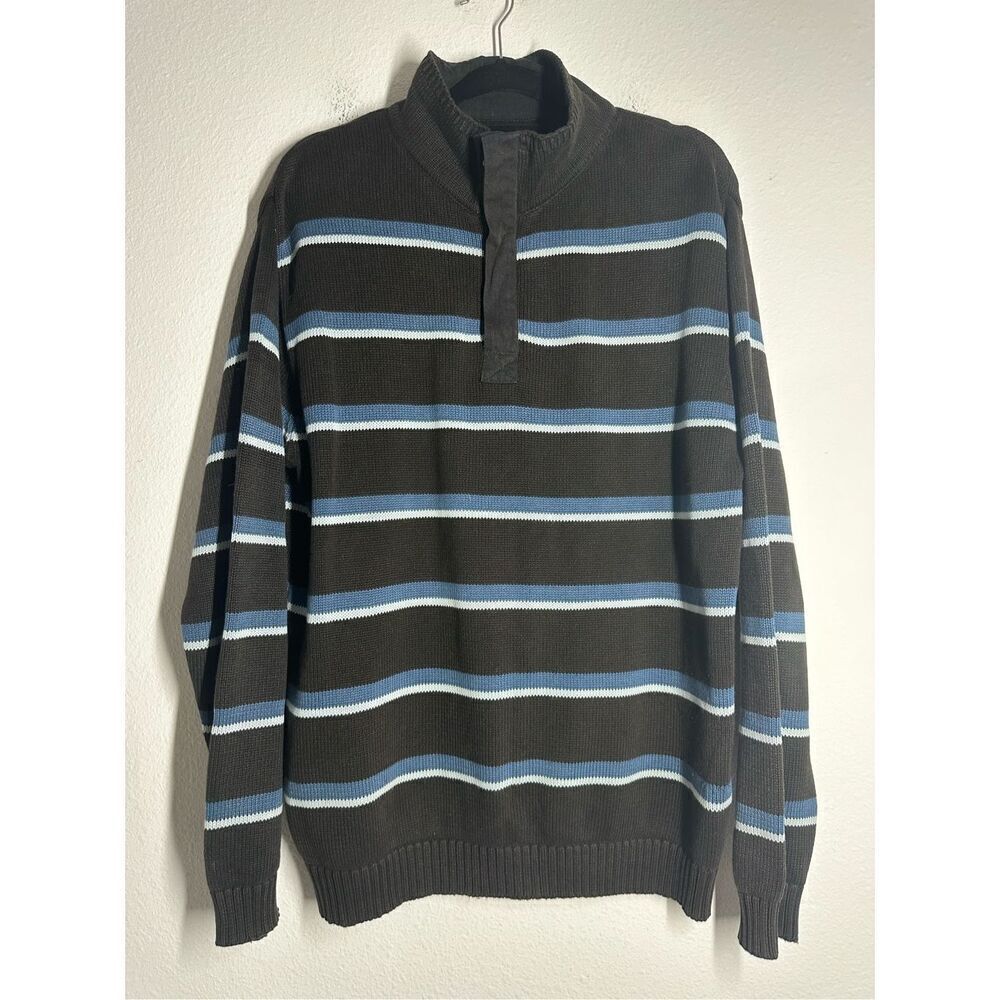 Rare Vintage Armand Thiery Cotton Men’s Sweater Sz L Brown Blue 1/2 Zip See Note